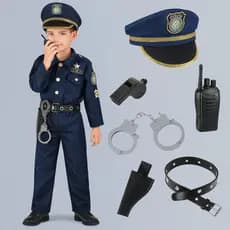 Fantasia Uniforme de polícia para crianças 8 pçs de dramatização+Acessórios/90-130 cm