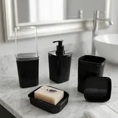 Kit Banheiro Lavabo Conjunto Porta Escova Sabonete Liquido Porta Algodão E Saboneteira Marmorizado