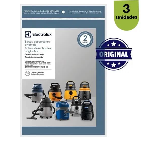 Saco de Aspirador Electrolux A10S A10T CLEAN CAR A13 A10N1 AQP10 AQP20 GT2000 GT20N FLEX AWD01 GT20P