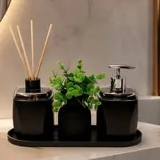 Kit Lavabo Sabonete Difusor Bandeja E Vaso Luxo 4 Peças