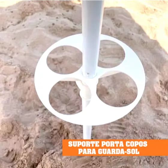 Suporte Porta Copos para Guarda-Sol – 4 Copos, Antivento, Adaptado p/ Haste 23mm– Praia / Calor