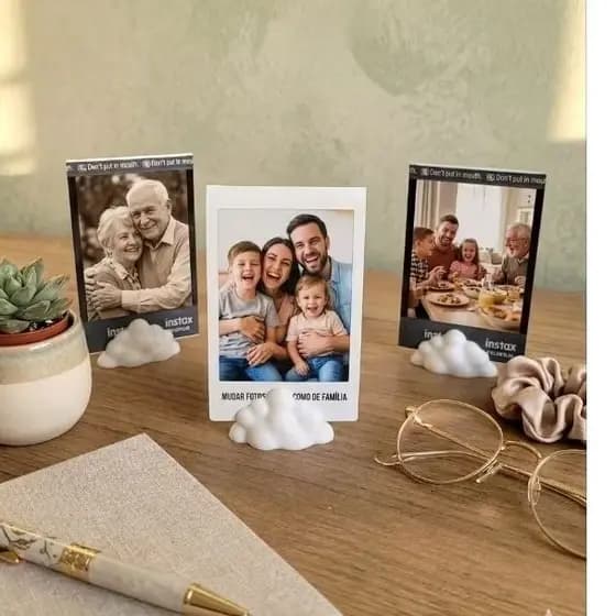 Kit 5 Suporte Porta Foto Nuvem 3D Decorativo Mesa Quarto Fotos 86x54mm PLA Criativo Cores Sortidas