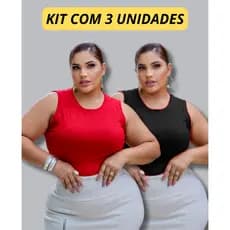 REGATA BÁSICA PLUS SIZE GOLA CARECA NO SUEDE KIT COM 3 UNIDADES
