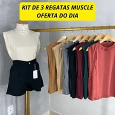 KIT COM 3 BLUSAS MUSCLE TEE AMPLA CONFORTÁVEL CANELADA