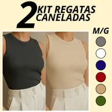 Kit 2 Regatas Femininas Caneladas Básicas Ribana Premium Blusa Confortável e Estilosa em Algodão com Elastano dia a dia