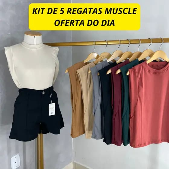 KIT 5 Unidades Camiseta Muscle Tee Regata Ampla de Ombreira