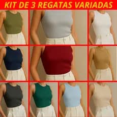 Kit 3 Regatas Femininas Caneladas Básicas Ribana Premium  Blusa Confortável e Estilosa em Algodão com Elastano dia a dia