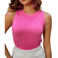 Regata Feminina Canelada Camiseta Básica Blusa Casual Tendência Americana