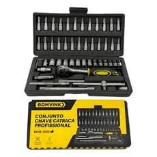 Conjunto de Chaves Catraca Profissional BOMVINK 46 Peças | Soquetes + Bits | Maleta Organizadora
