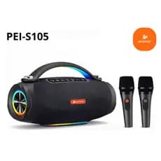 Caixa de Som Peining PEI-S105 com 2 Microfones - Karaokê | Boombox Bluetooth 200W | RGB | IPX6 | TWS | Portátil