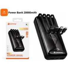 Carregador Portátil | Power Bank 20000mAh Peining WUP-379 | 4 em 1 Cabos Embutidos Tipo-C Lightning Micro USB | Turbo
