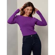 Blusa cropped manga princesa trico modal lançamento inverno 2023