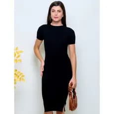 Vestido Canelado Tricot Modal Manga Curta