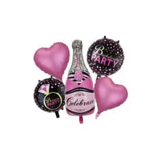 Kit Balão Metalizado de Festa de Aniversário Coração e Garrafa Bachelorette Parte 5Pçs