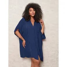 Saida De Praia Chemise Feminina Plus Size Manga Morcego