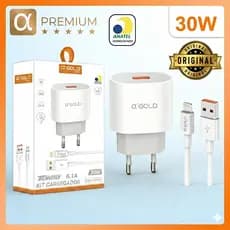 Kit Carregador iPhone 30w Turbo 6.1A USB Cabo Lightning Tipo C Carregamento Rápido Original A'gold