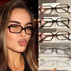 Retro Retangular Pequeno Quadro Anti Radiação Óculos Para Mulheres Moda Masculina Transparente Luz Azul (Lentes Substitu
