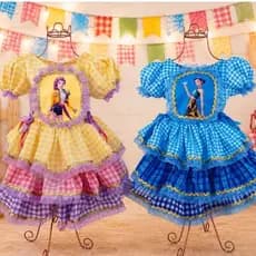 Vestido Festa Junina Guerreiras do KPOP Infantil Luxo Rodado - Vestido caipira das huntrix