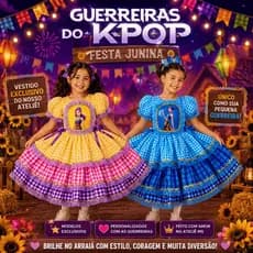 Vestido de Festa Junina infantil exclusivo das Guerreiras do kpop : Vestido de festa junina da huntrix
