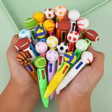 12 Pçs Bonito Futebol Basquete Rugby Forma Canetas Esferográficas De Quatro Cores Dos Desenhos Animados Multi-Cor Caneta