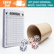 Jogo General Com 3 Peças Bloco Dados E Copo De Couro Para Jogar General Yahtzee Bozó