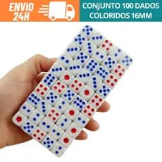 Conjunto 100 Dados Coloridos Com 6 Faces Para Jogos Azul E Vermelha 16mm