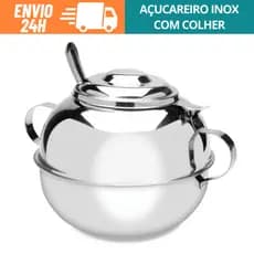 Açucareiro Grande  500g Em Inox Com Colher Para Cozinha Escritório