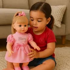 Boneca Grande Flora com olho movel 30 frases presente