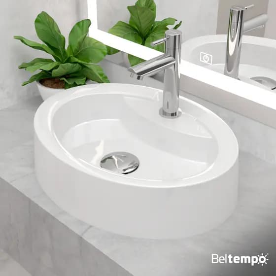 Cuba Pia de Apoio Sobrepor Oval 44x34 Branca Banheiro Lavabo Beltempo BT-2074