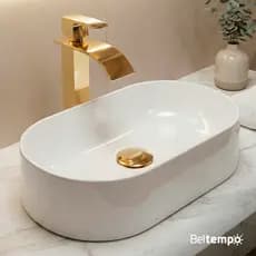 Cuba Pia de Apoio Sobrepor Oval 43x25 Branca Banheiro Lavabo Beltempo BT-2030