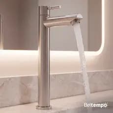 Torneira Para Banheiro De Mesa Bica Alta 1/4 De Volta Aço Inox 304 Elegance Beltempo