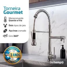Torneira Gourmet Cozinha Monocomando Inox Bancada Beltempo