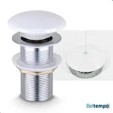 Válvula Click 1 1/4 Ralo Para Cuba Pia Banheiro Aço Inox Acabamento Em Cerâmica Branca  Beltempo