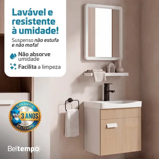 Gabinete Banheiro Suspenso Impermeável Cuba Espelho 43x40cm Anti Umidade Beltempo