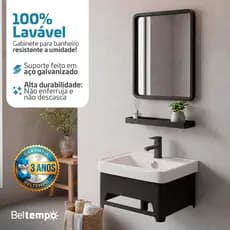 Gabinete Banheiro Suspenso Aço Galvanizado Pequeno Cuba Espelho 43x36cm Preto Beltempo