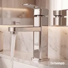Torneira para Banheiro Lavabo Bica Baixa Bancada Quadrada Inox e ABS Beltempo