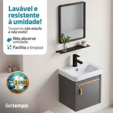 Gabinete Banheiro Suspenso Impermeável Cuba Espelho 43x46cm Anti Umidade Cinza Beltempo