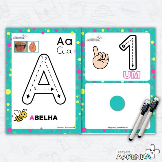 ALFABETO COORDENAÇÃO MOTORA ESPECIAL + NUMERAIS - PLASTIFICADO (COM CANETA APAGÁVEL)