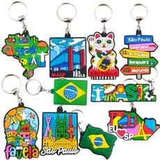 Argola Chaveiro Emborrachado Brasil e Símbolos de suas belezas cristo redentor carnaval Amazônia praias futebol