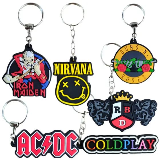 Chaveiros Emborrachados Alta Qualidade Bandas Famosas Nirvana AC/DC Guns n' Roses Iron Maiden Coldplay Rebeldes RBD The Rolling Stones Banda Colecionável