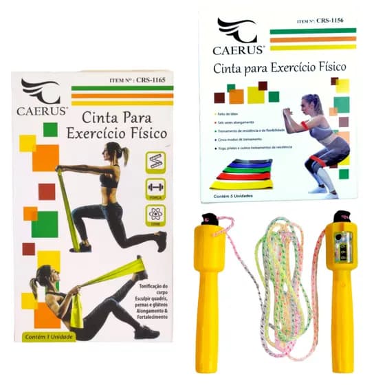 Kit Fitness 5 Mini Band, Faixa E Corda De Pular Exercício em Casa Treino Profissional Fisioterapia Reabilitação Força Fitness Alongamento Mini Band Faixa Corda Treino Somático