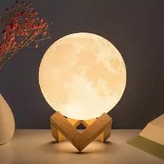 Abajur Lua Cheia 3D LED Sem Fio Com Base Decorativa