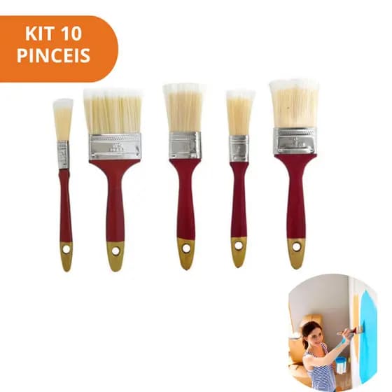 Kit 10 Pincéis Trincha para Pintura Construção Multiuso Vários Tamanhos