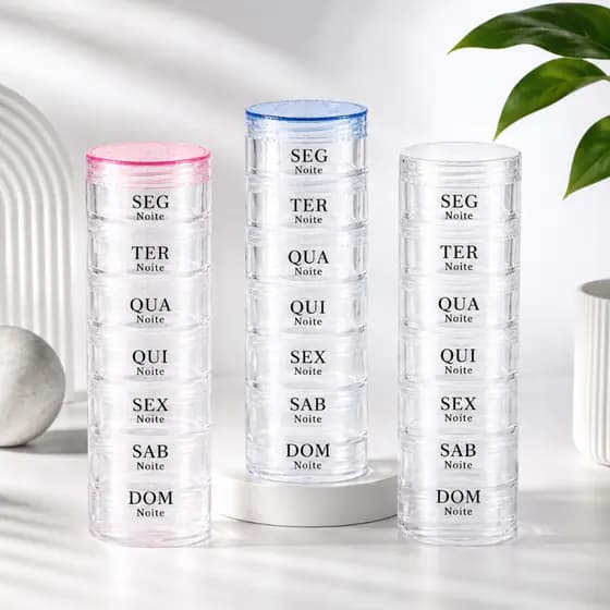 Kit 2 Porta-comprimidos Dia e Noite 7 Dias Tubo Organizador Semanal