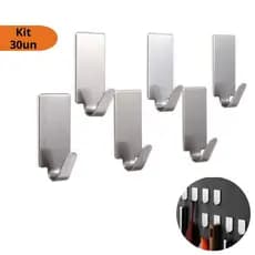 Kit 30 Ganchos Adesivos de Aço Inox Fixação Forte e sem Furos