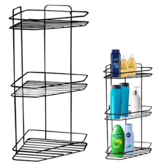 Porta Shampoo 3 Andares Canto De Parede Banheiro Cozinha Cantoneira Multiuso Preto