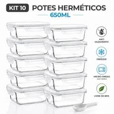 Kit 10 Potes Herméticos de Vidro 650ml com Tampa e 4 Travas | Flux