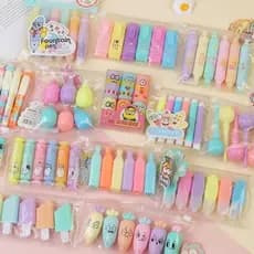 Kit 10 Pacotes/Com 6 Peças Mini Marcador De Texto / Kawaii Desenho Fofo Marca Texto