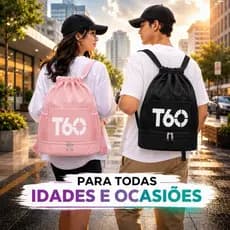 Mochila Bolsa T60 Original Tipo Saco Costas Esportiva Academia Trabalho Casual Espaçosa Impermeável Bolso Para Tênis