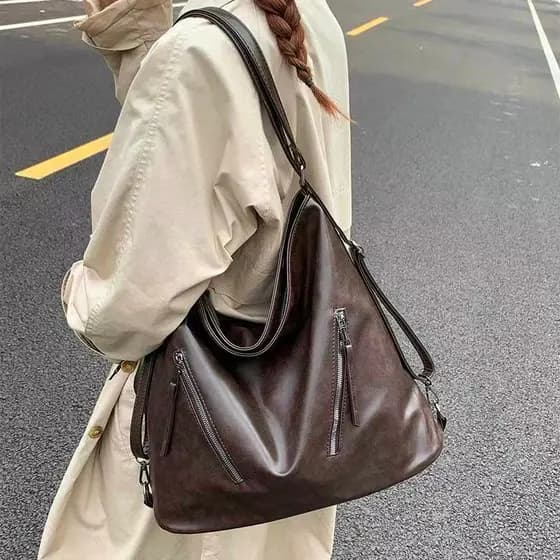 Bolsa Mochila Feminina Com Alça Lateral Transversal De Ombro De Couro PU Multiuso